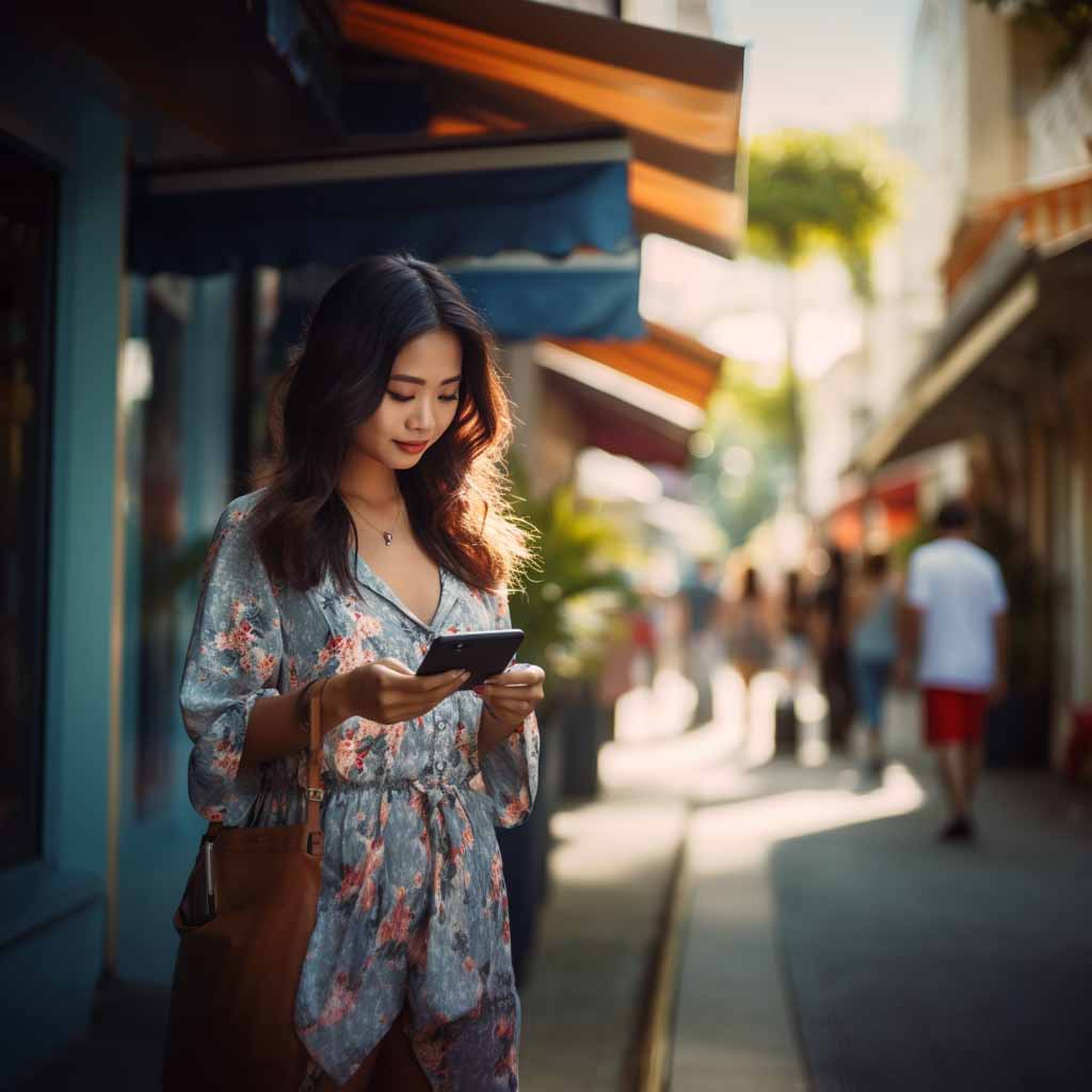 Melissa on her mobile phone in Toa Payoh