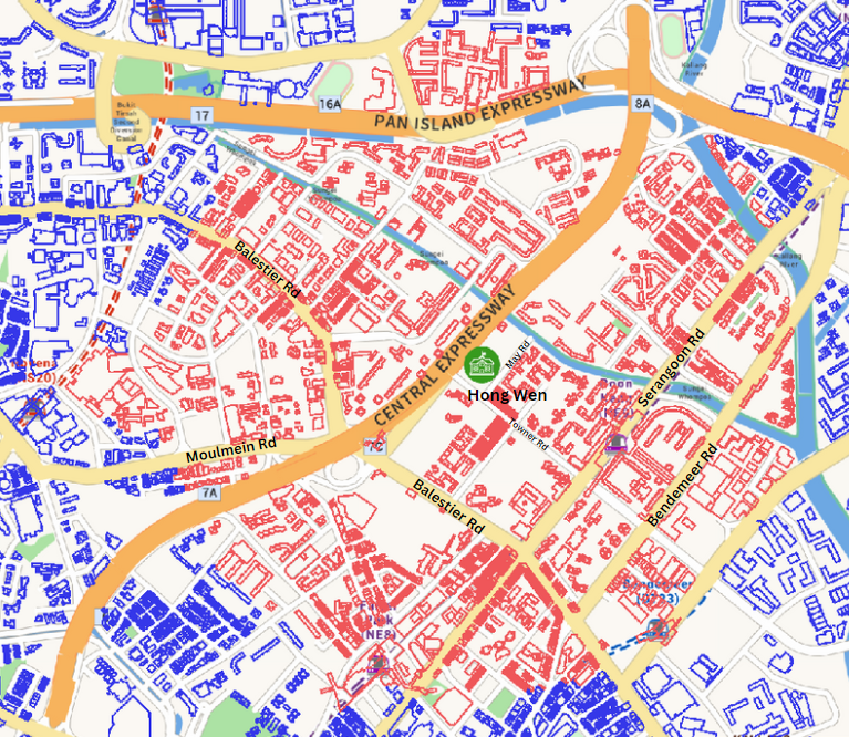 Map around Hong Wen School